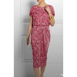 Saloni Aspara Printed Jersey Dress Women’s 6 Abstract Ruched Midi Luxury Elegant